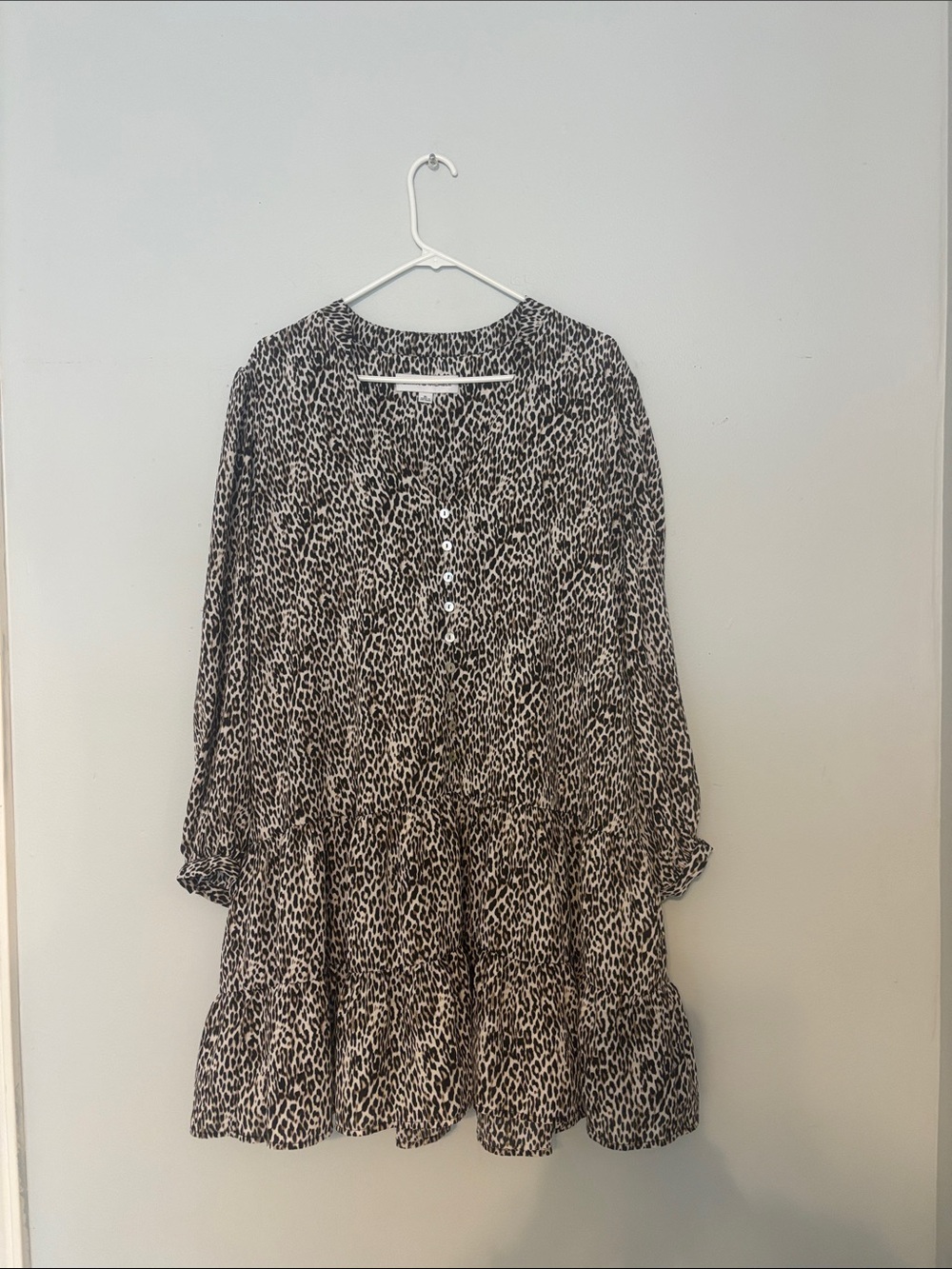 Leopard Print Tiered Women's Dress - Black & Cream